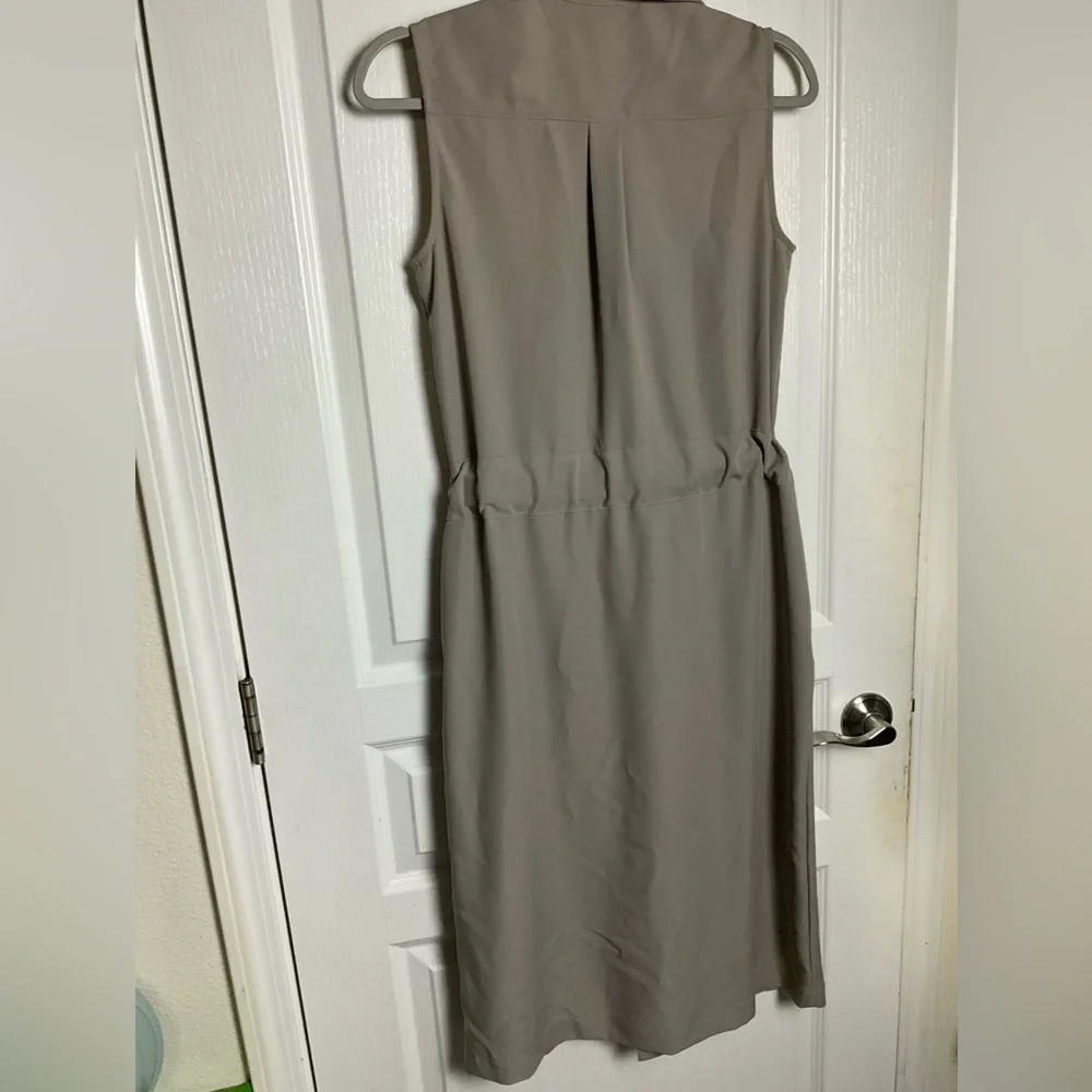 Prologue Shirt Dress Sleeveless Beige Tie Waist Button Front XS